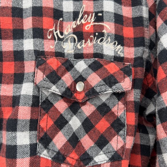 Vintage Harley-Davidson Embroidered Red/Black Plaid Flannel Button Down.Shirt L - Picture 6 of 14